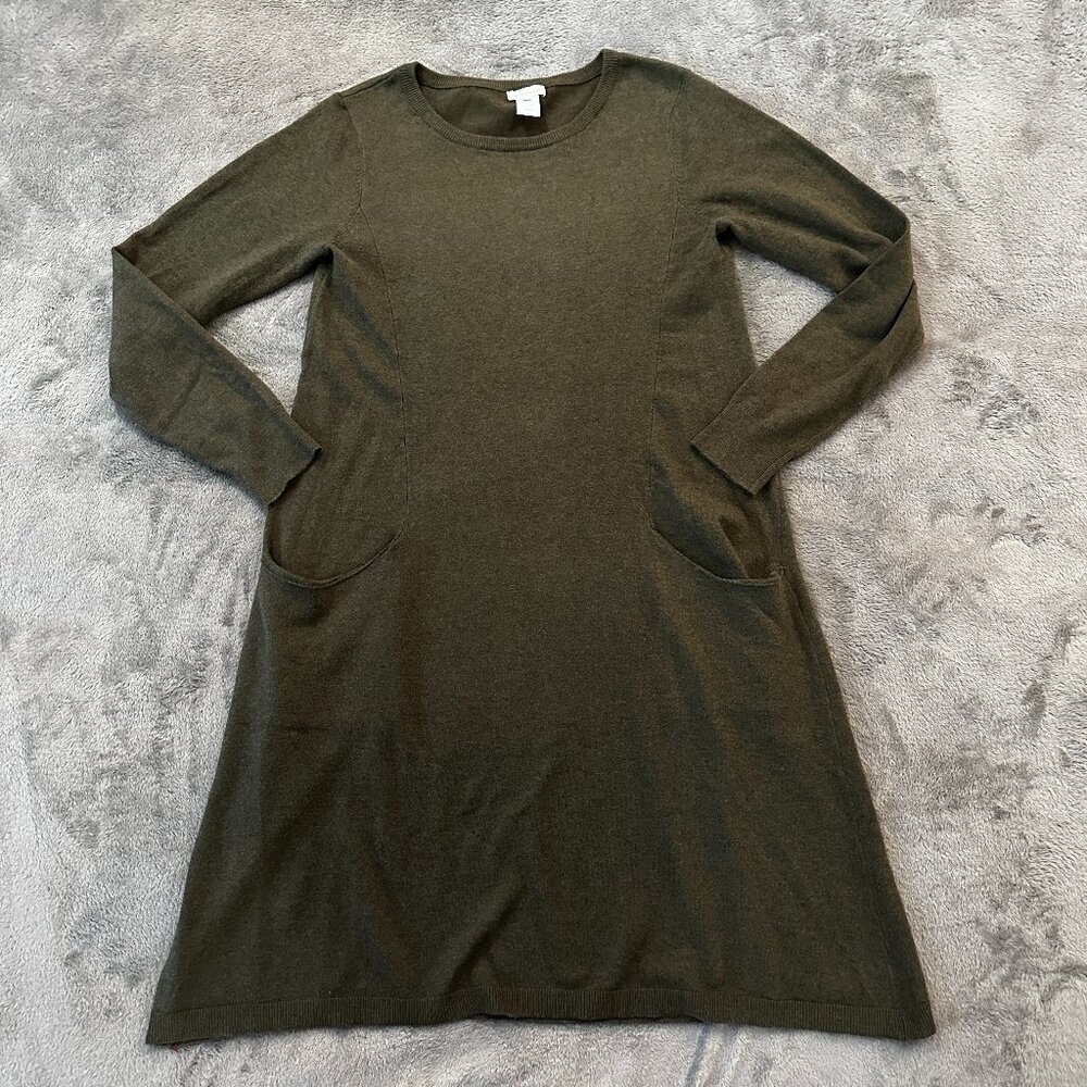 Sundance Film Noir Silk Blend Sweater Dress SMALL Olive Green Pockets Lagenlook